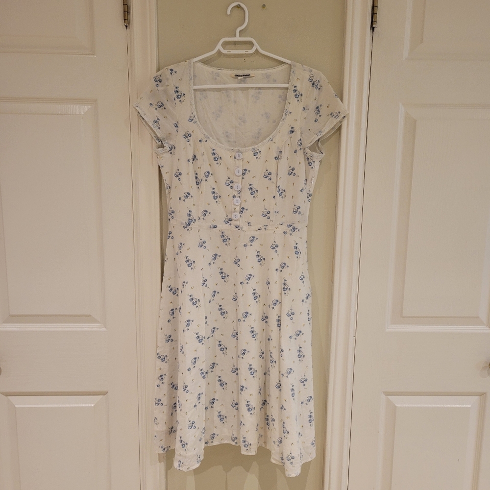 Lucky Brand Floral White and Blue Cotton Sun Dress